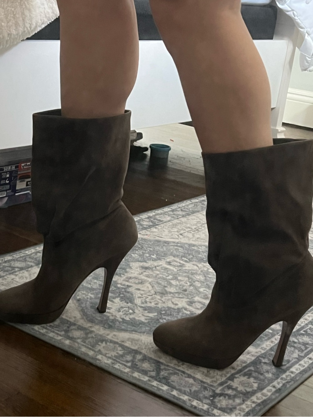 PRADA Women's Brown Suede Slouchy High-Heel Boots - size 39